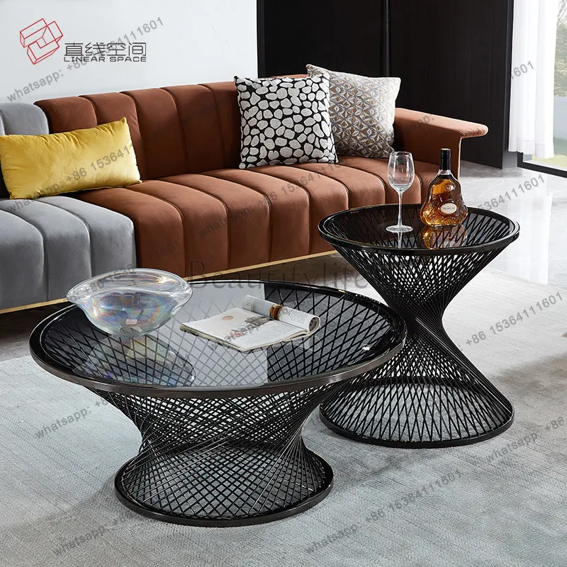 LS light luxury glass round coffee table designer creative sofa living room household metal stainless steel corner table