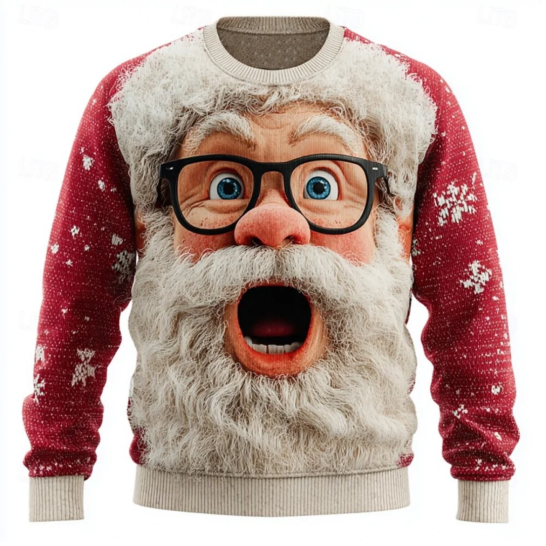 

Christmas Hoodies Men Printed Santa Claus Round Neck Long Sleeve Trendy Street Style Fashion Autumn Winter Casual Pullover Tops