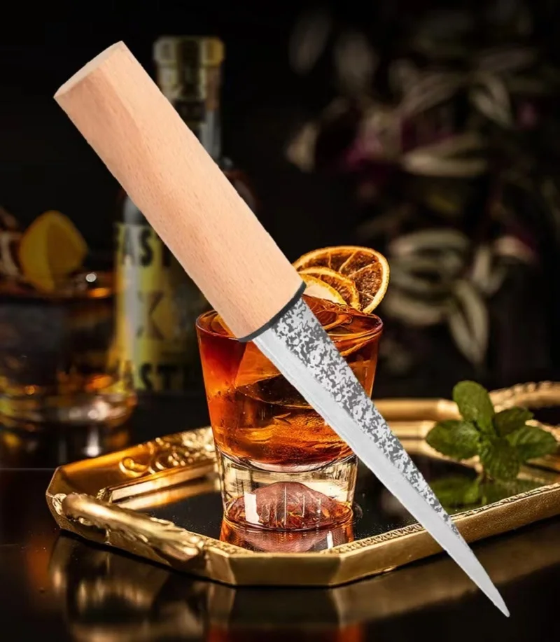 

Stainless Steel Pin Ice Knife New Wooden Handle Chisel Carving Cutting Knife Bar Tool Bartender Accessories