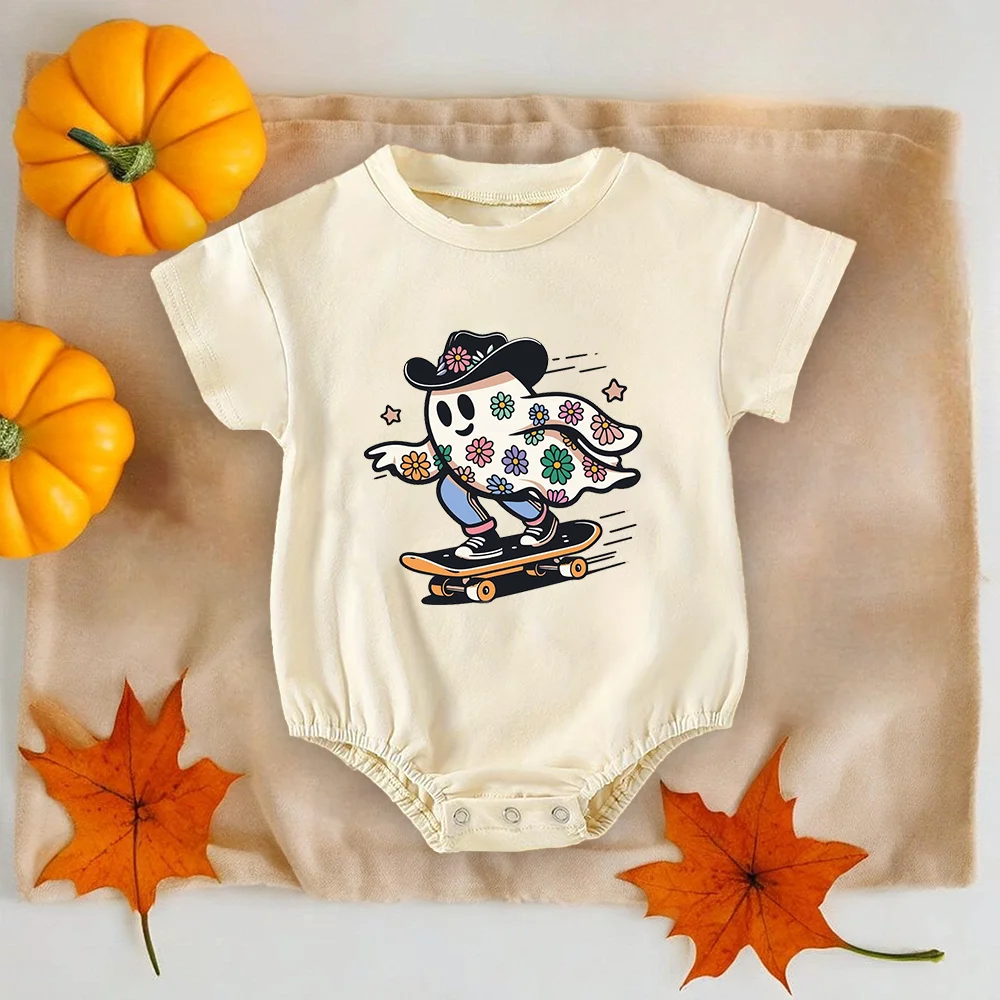 Retro Cute Baby Halloween Toddler Romper Spooky Ghosts Halloween Outfit Spooky Season Toddler Infant Bubble Rompers Clothes