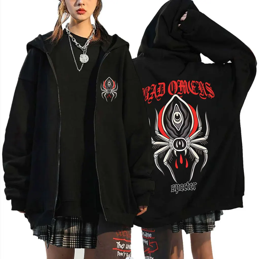 

Rock Band Bad Omens Specter Zipper Hoodie Spider Graphic Zip Up Hoodies Men Women Casual Oversized Coat Men's Fashion Streetwear