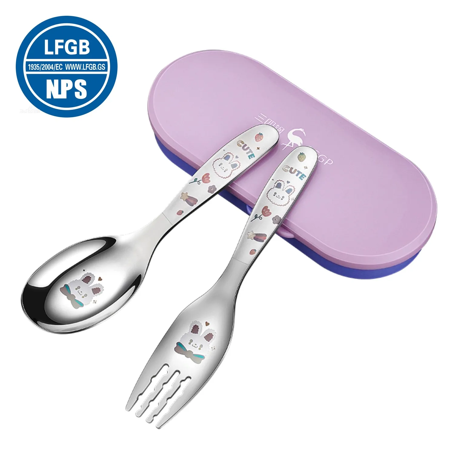 

LFGB Certificated 99.9% Anti-bacterial 316 Stainless Steel Baby Cutlery Set Cute Car and Bunny Kid's Spoon and Fork Flatware