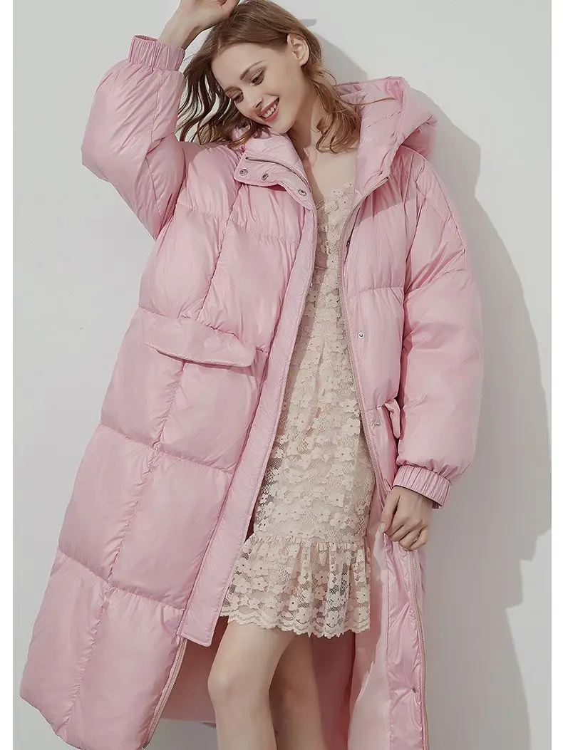 Fashion Thicker Warm Long Women\'s 90% Duck Down Coat Winter Warm Fluffy Down Parkas Coats Pink Hooded Warm Down outerwear wy976