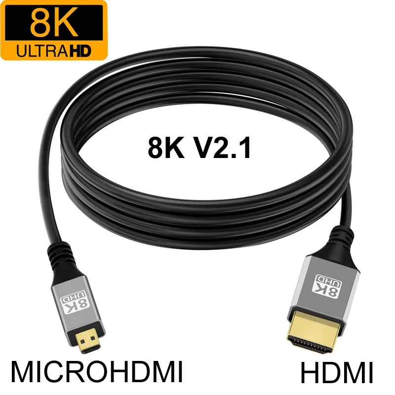 

Mircohdmi Micro HDMI-Compatible V2.1 Cable 8K@60Hz 4K@120Hz 48Gbps Ultra High Speed HDR For Laptop Projector PS4 PS5 HDTV Cord