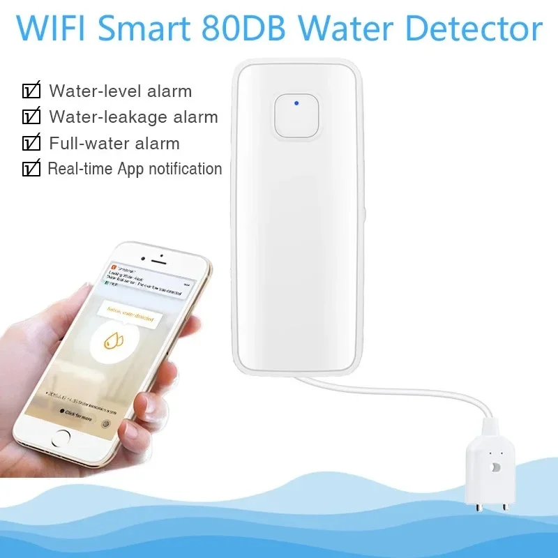 Tuya WiFi waterleksensor SmartLife app controle water overloop niveau detector 80dB geluid alarm smart home overstroming afstandsbediening monitor