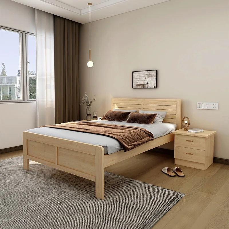 

# Custom Bed Bedroom Solid Wood Bed 1.5 M Apartment Furniture Single Bed Cheap Hostel Hotel Standard Room