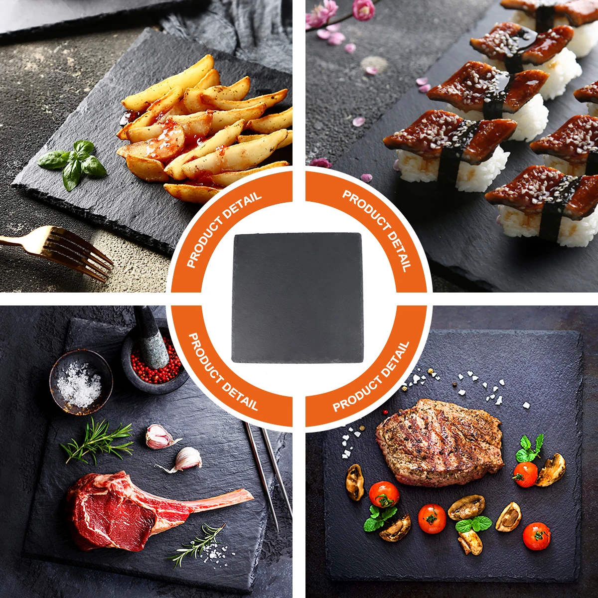 

Natural Plate Black Slabstone Barbecue Pan Steak Sushi Display Dish Serving Decorated Cupcakes Fruit Dessert