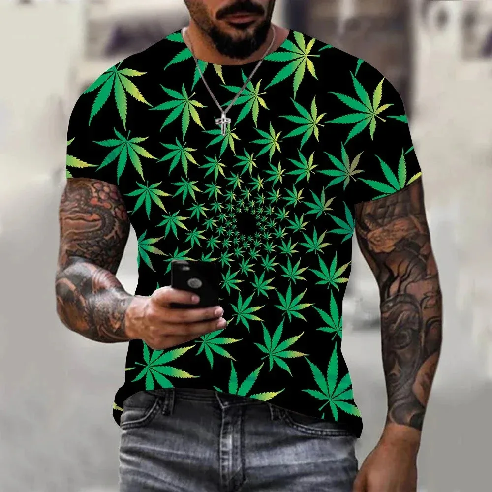 New Colorful Natural Fresh Green Weed Leaves Printed 3d Men T-Shirt Unisex Summer Hot Sale Casual O-Neck T-Shirt Short Sleeve