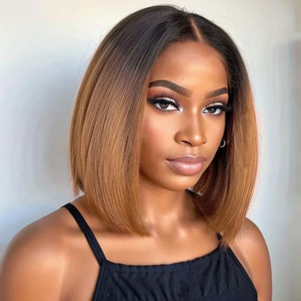 Ombre Bob Wig Human Hair T1B/30 Bob Lace Front Wigs 13x4 Hd Lace Dark Roots Blonde Bob Wig Raw Colored Short Straight Wigs 180%