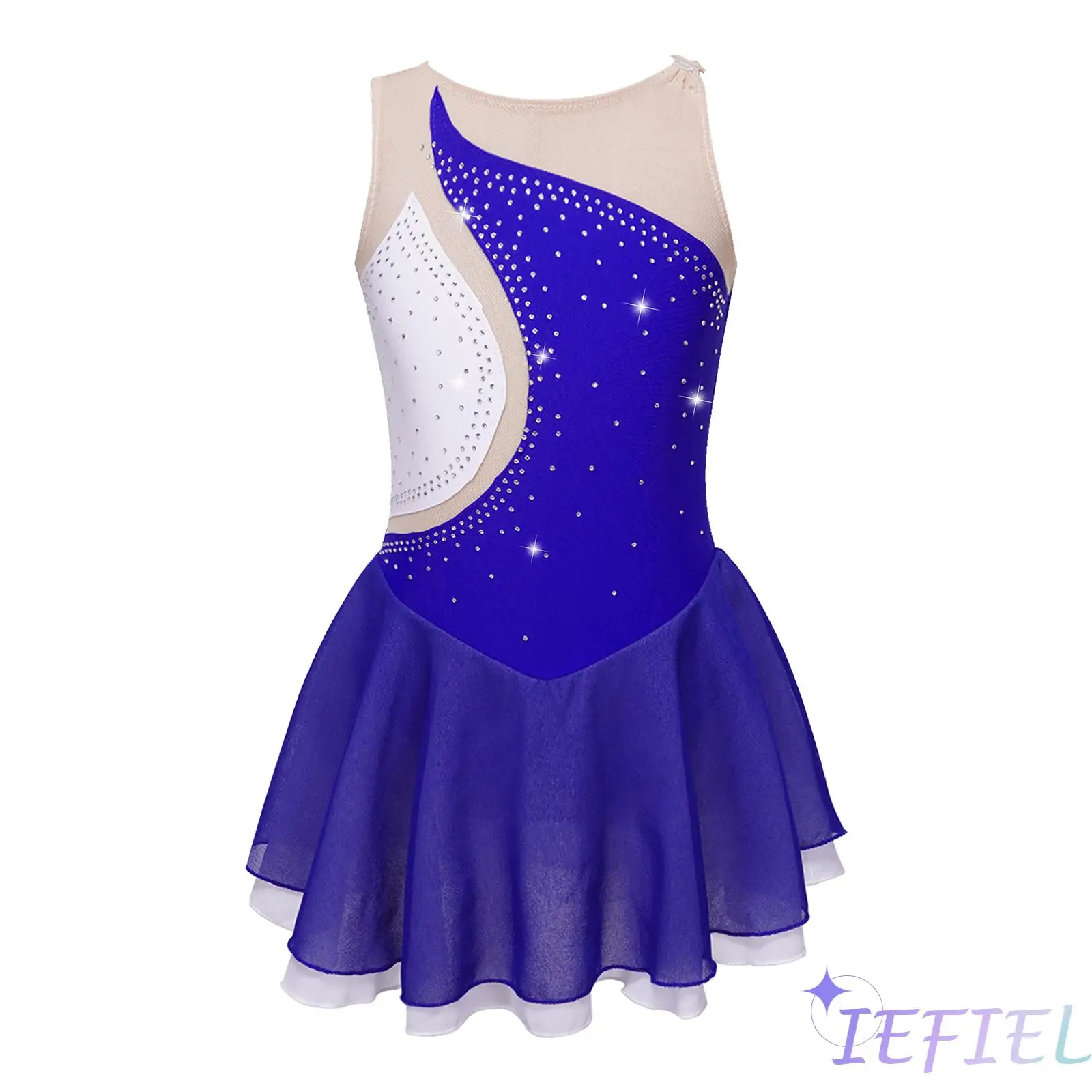 

Kids Girls Ballet Dance Costume Figure Skating Dance Gymnastics Tutu Skirt Rhinestone Decorated Patchwork Style Dance Dress