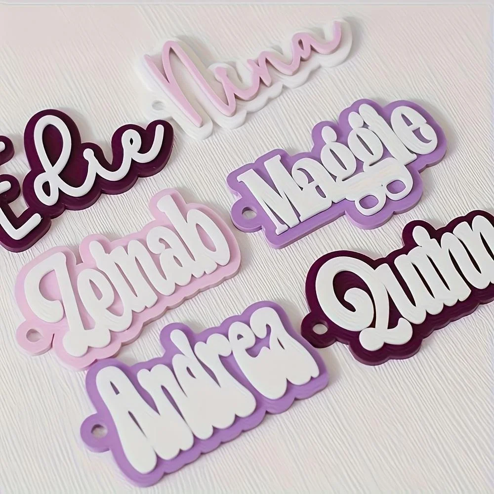Porte-clés personnalisé en acrylique double couche avec nom sur mesure |   Porte-clés à lettres en relief style Bubble Cursive, accessoire de sac avec texte personnalisé