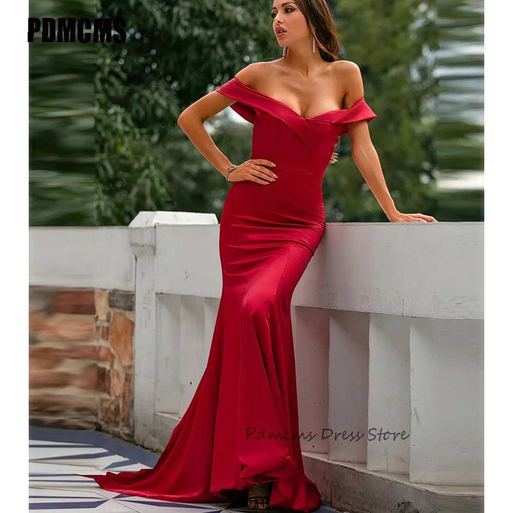 

Elegant Red Mermaid Evening Dresses Off The Shoulder Simple Formal Party Dress Sexy Prom Gowns Floor Length فساتين السهرة 2024