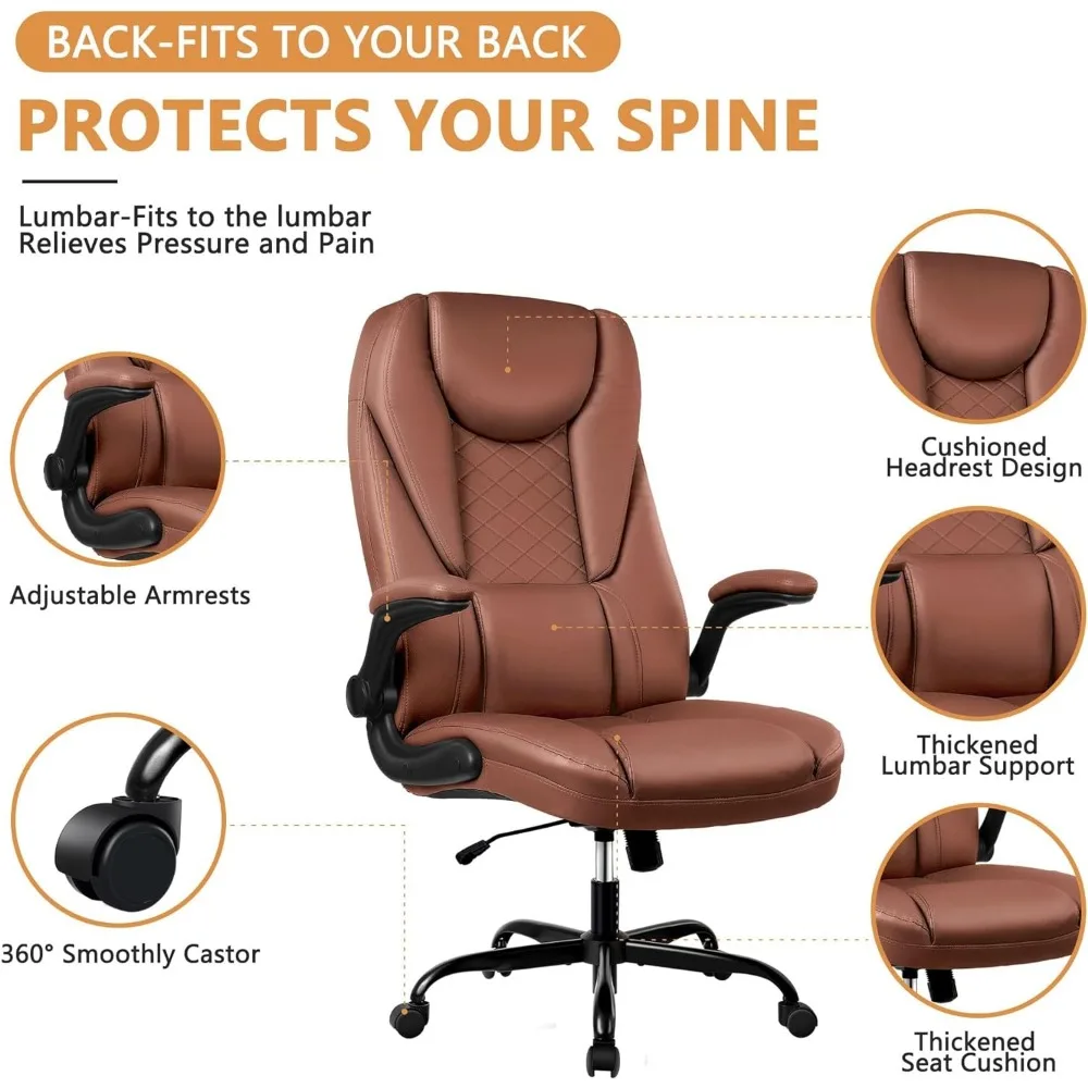 Silla de oficina grande y alta con brazos abatibles, respaldo alto, cuero, soporte Lumbar, sólida, ejecutiva, 37 libras