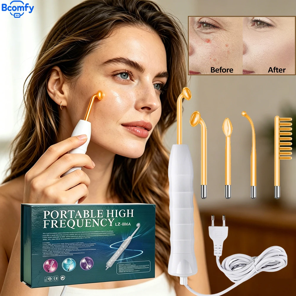 

High Frequency Facial Machine with Electrotherapy Wand Glass Tube Electrode for Skin Wrinkle Treatment Facial Care Tool