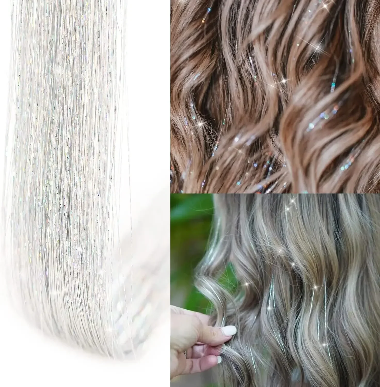 6Pcs Clip Hair Tinsel Laser Gold Wire Shiny BB Hairclip Heat Resistan Fairy Tinsel Hair Hair Extension Hairstyle Accessory