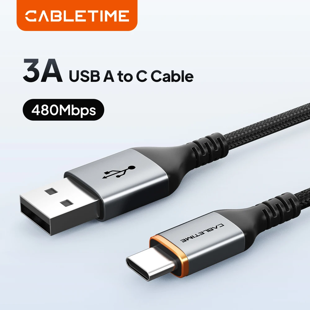 CABLETIME Schnelllade-USB-C-Kabel 3A 18W QC3.0 Datenkabel für Samsung S23 Xiaomi Hochgeschwindigkeits-iPhone-Ladekabel