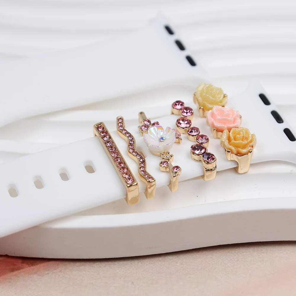 Metal Charms Watch Band Decoration Ring For Apple Diamond Ornament For iwatch Bracelet Silicone Strap Jewelry Accessories