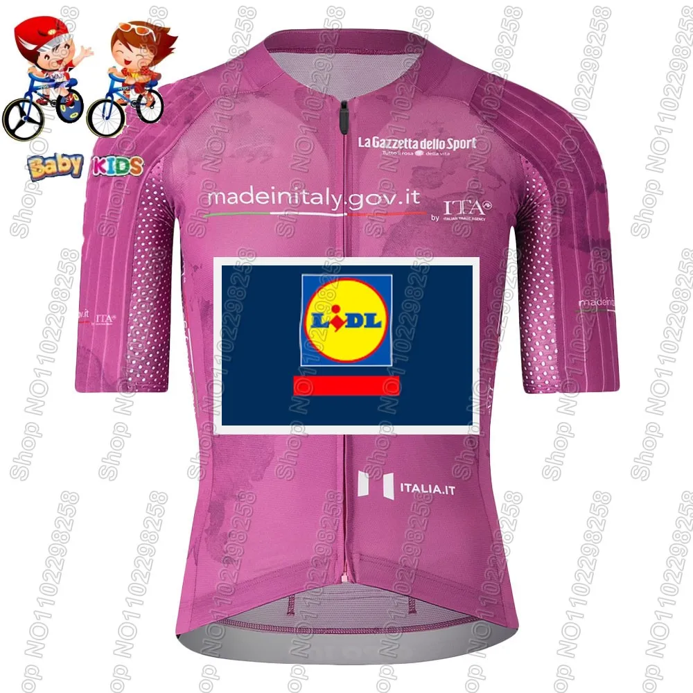 2025 Kids Lidl Team Tour De Itali Cycling Jersey Set Pink Purple Boys Girls Cycling Child Clothing Road Bike Shirts Suit Bicycle view 4