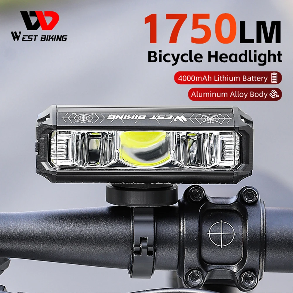 

USB перезаряжаемый передний фонарь для велосипеда, 1750 люмен, велосипедный фонарь, 4000 мАч, супер яркие велосипедные фонари для ночной езды/безопасности на велосипеде