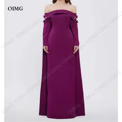 OIMG Dark Purple A-line Off The Shoulder Prom Dress With Lace Flowers Satin Back Slit Party Cocktail Gowns Bridesmaids Dress