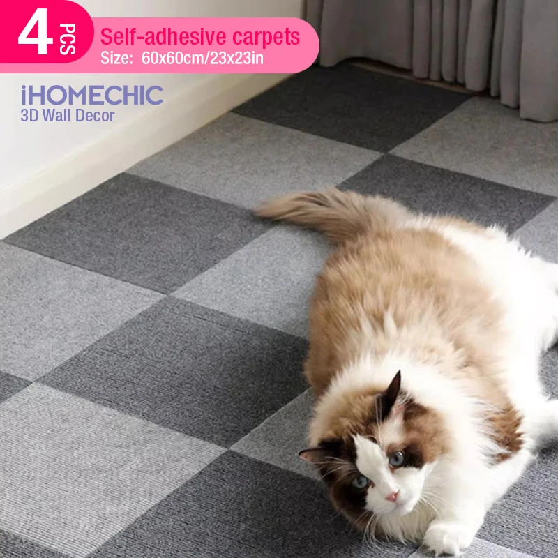 4pcs 60x60cm Self adhesive cat carpet living room carpet floor decor office Hotel carpet staircase anti-slip floor wall sticker