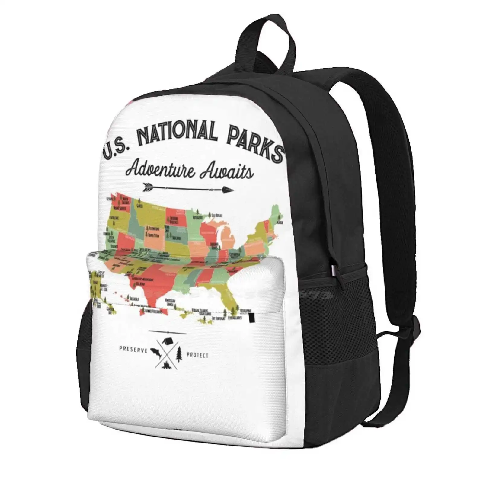 National Park Map Vintage T Shirt - All 63 National Parks Gifts T-Shirt Men Women Kids Hot Sale Schoolbag Backpack Fashion Bags