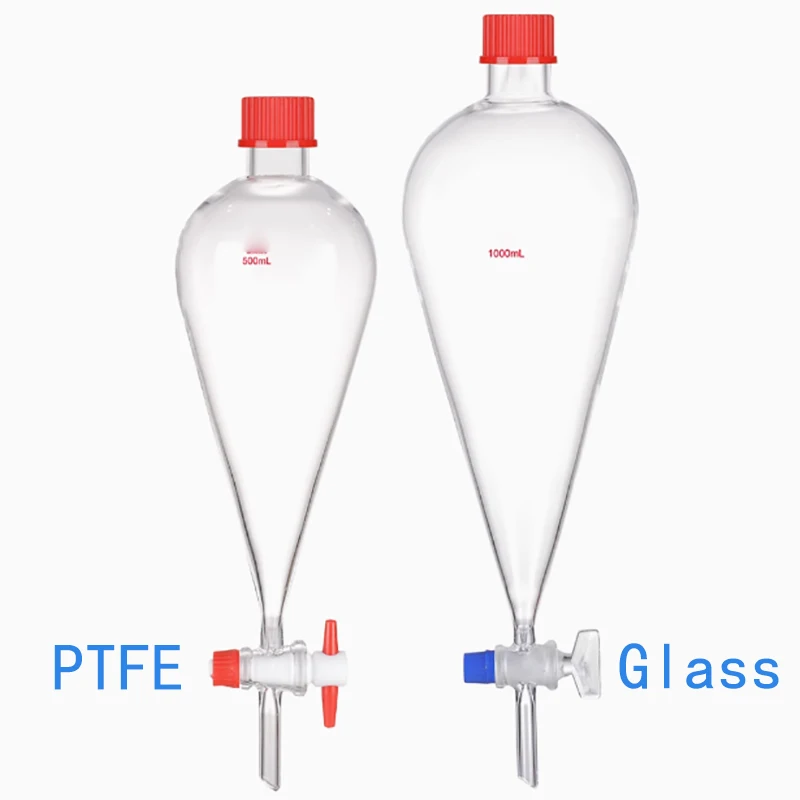 Pear-shaped liquid separating funnel with external threaded port GL25 32 45 high temperature resistant high borosilicate glass