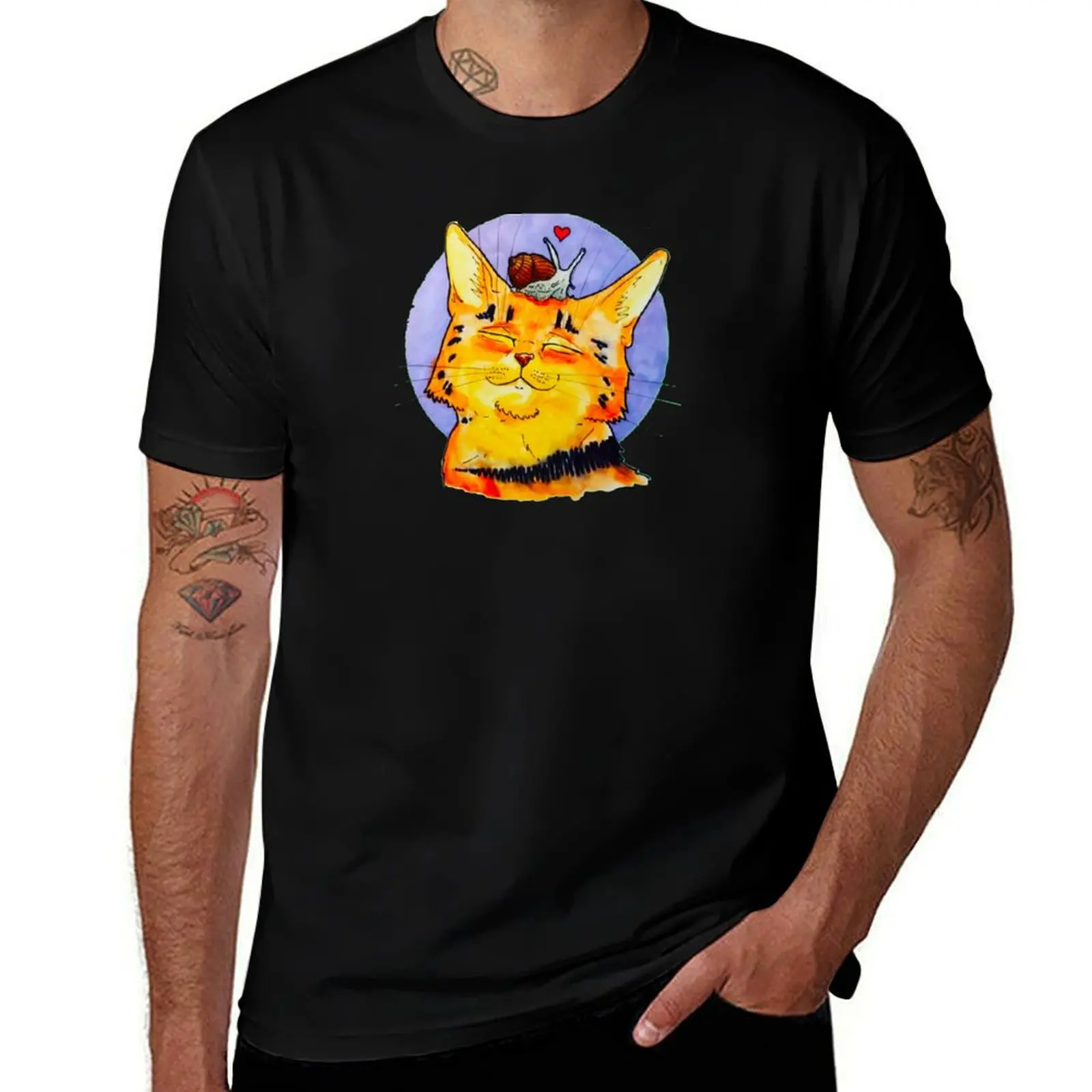 Cat and snail cute logo T-Shirt man t shirts for men casual T-Shirt