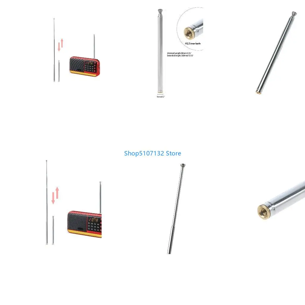 87HD Radio Antenna 5 Section Telescopic Aerial Connector 80mm Length For TV Radio Cable Extend Adapter Connectors