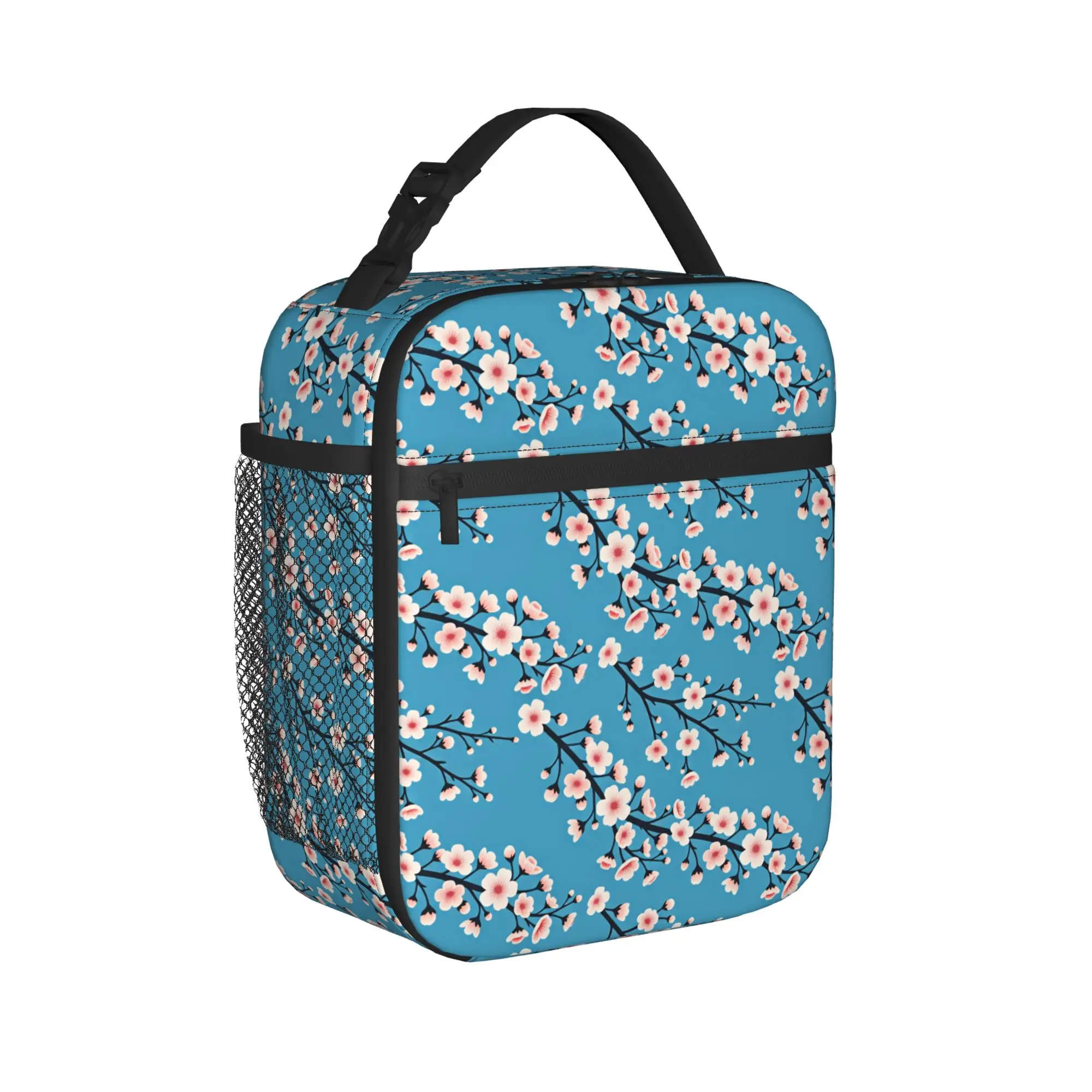 Japanese Sakura Cherry Blossoms Lunch Bag Funny Lunch Box For Women Office Portable Cooler Bag Oxford Thermal Tote Handbags