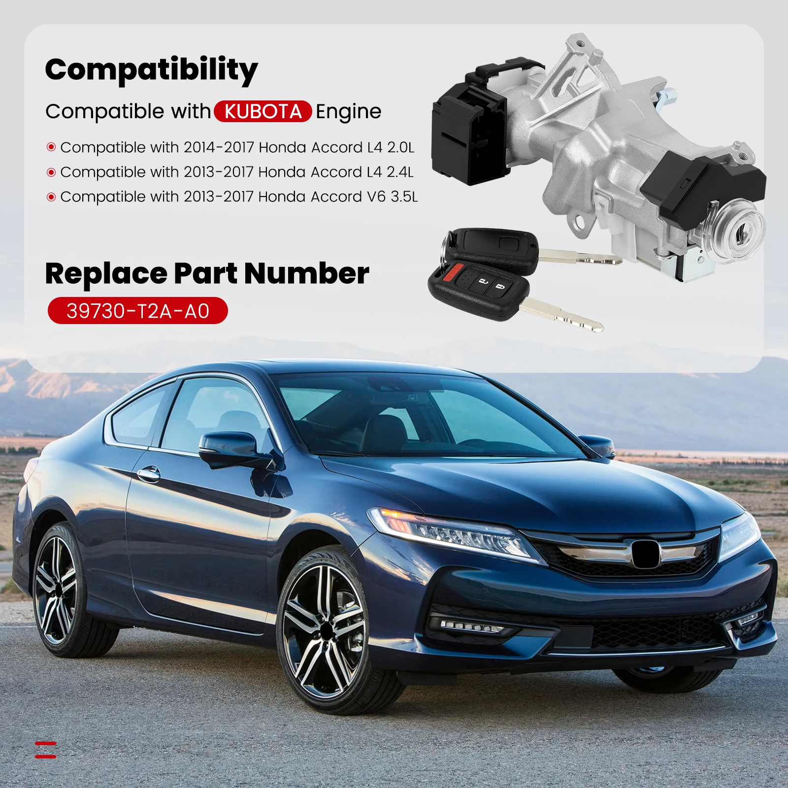 39730-T2A-A0 Ignition Lock Cylinder Switch with 2 Remote Key (no chip) For Honda Accord 2013-2017 2.0L 2.4L 3.5L Car Accessories