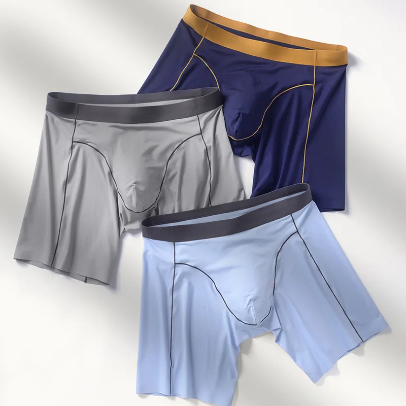 Ice injBoxers sans couture pour hommes, sous-vêtements à jambes longues, boxer fin pour hommes, short respirant, culotte de grande taille, caleçon