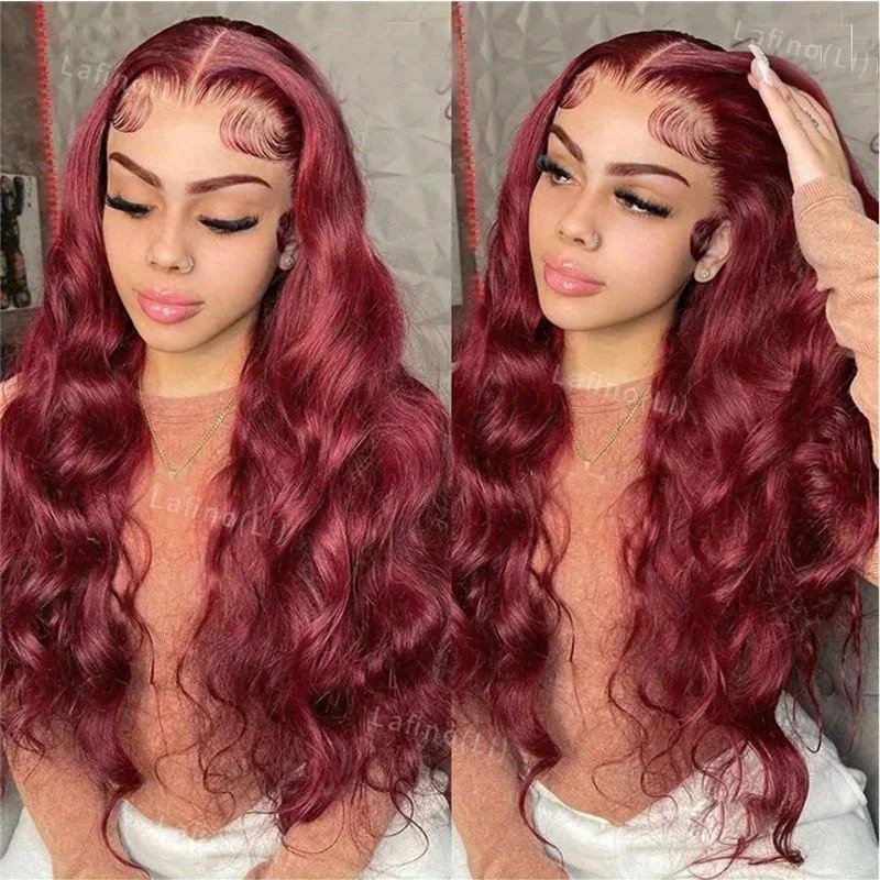 

13x6 Lace Front Human Hair Wig 200 Density 99j Burgundy Body Wave 36 Inch Red Colored 13x4 Lace Frontal Wigs Brazilian For Women