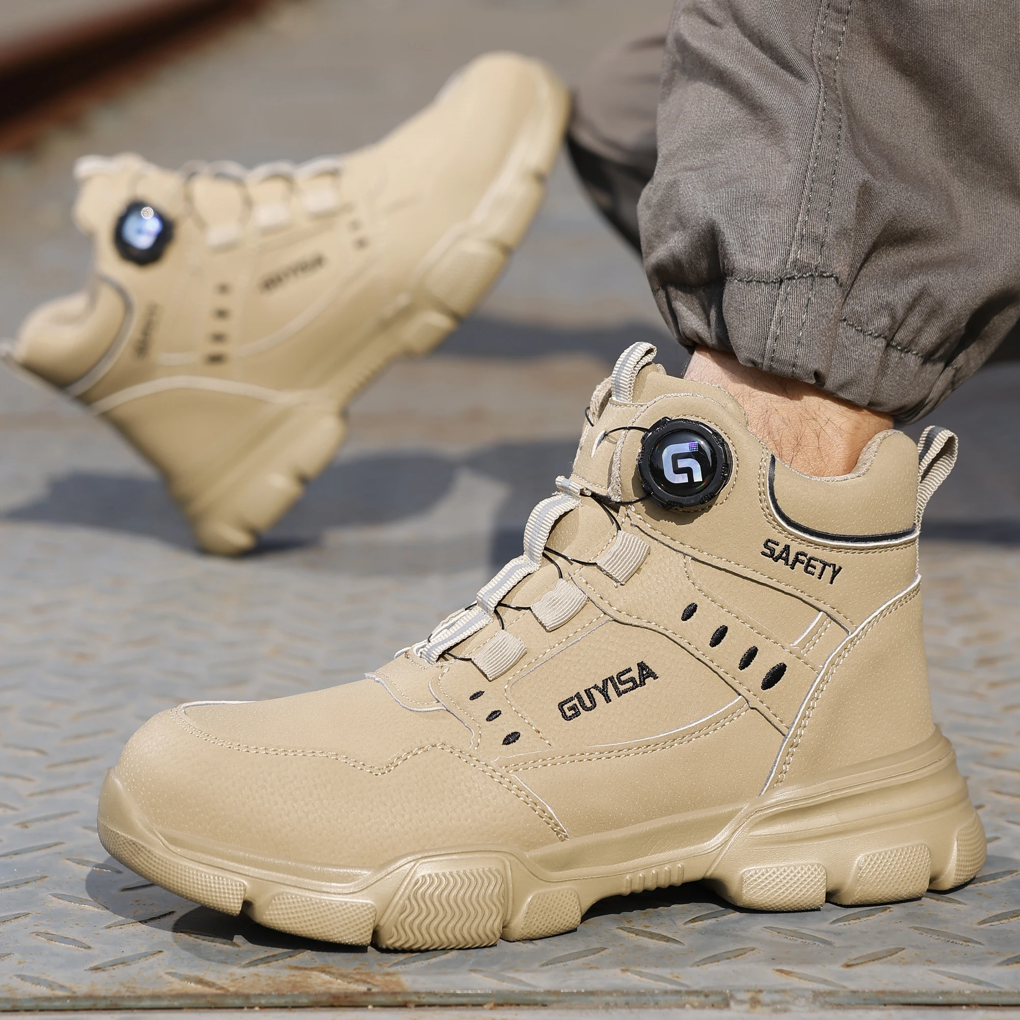 

Новая мужская рабочая защитная обувь с вращающейся кнопкой, противоударная, противопрокольная, со стальным носком, мужские рабочие ботинки, защитные мужские кроссовки, обувь