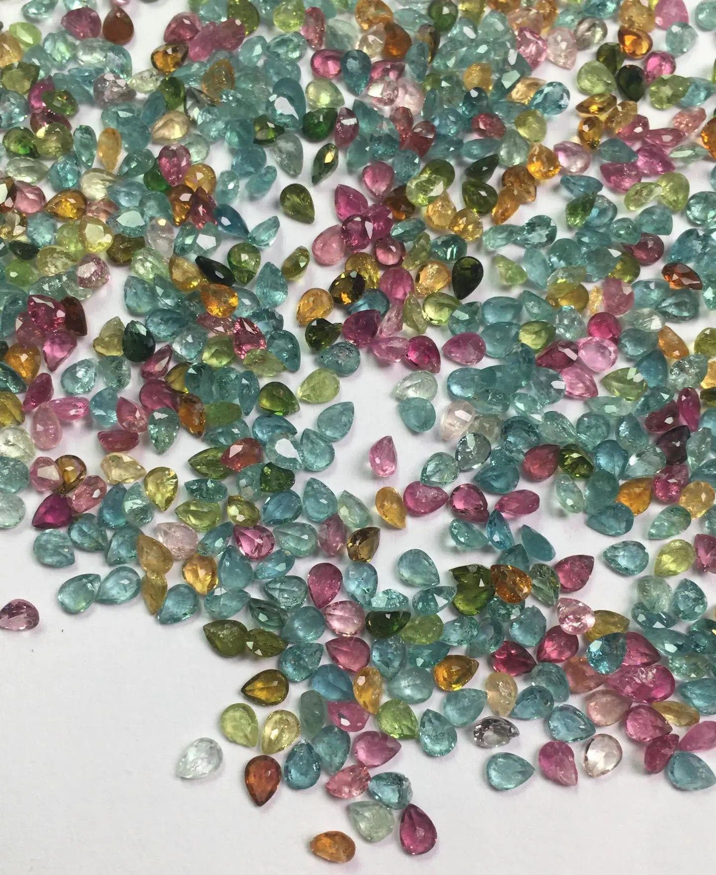 Wholesale 10pcs/lot Mixed Natural  Multi Tourmaline Bead Cabochon 3x4mm Pear Brilliant-cut Gemstone Ring Face