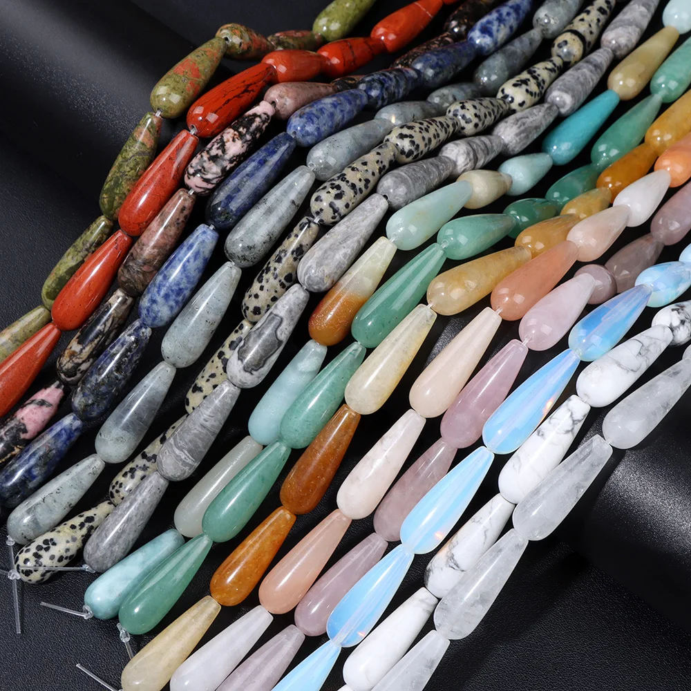 Perles en pierre en forme de goutte d'eau, longues, aventurine, quartz, agates, adt, perles pour bijoux, bracelet de bricolage, breloques, boucles d'oreilles, 9x28mm