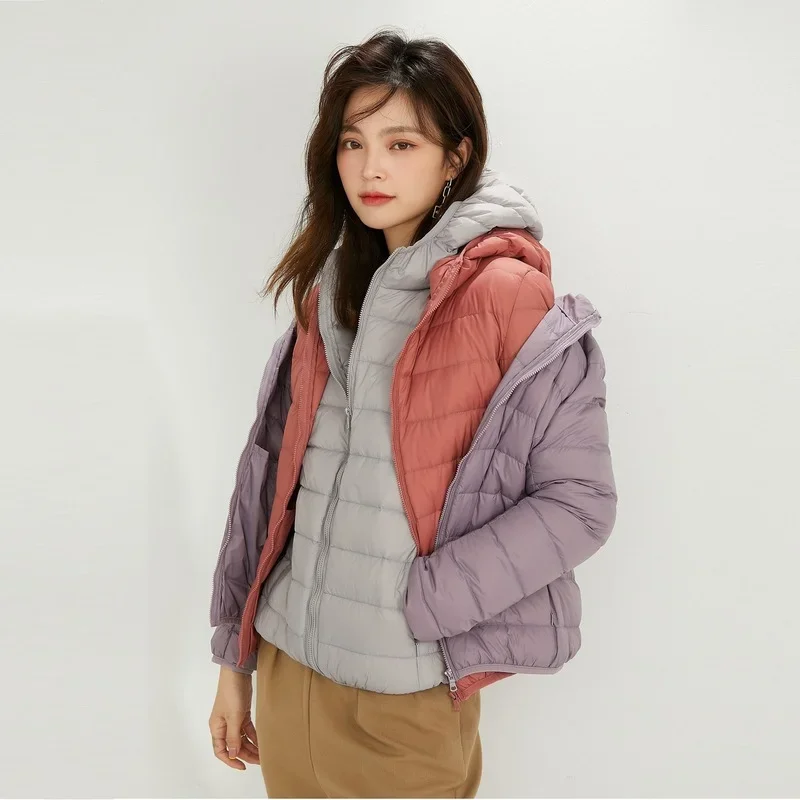 90% White Duck Down Women Puffer Jacket 2023 New Sprign Fashion Hoode Slim Fit Ultralight Packable Female Casual Short Parkas