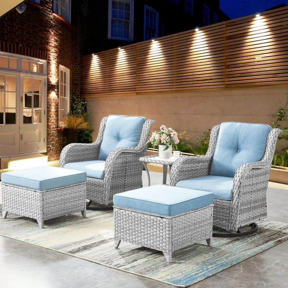 Patio Swivel Rocker Furniture Set: Outdoor Swivel Glider Wicker Chairs with Ottomans Side Table, Outdoor Furniture