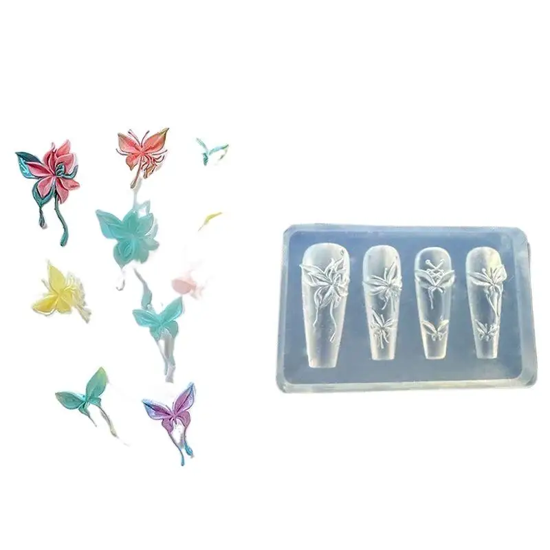 1 Stück Schmetterlingsmuster Nagelkunst-Form, 3D-Schnitzerei, gebogene, hochtransparente Silikon-Schablonen, Nagelkunst-DIY-Zubehör – Detail 5