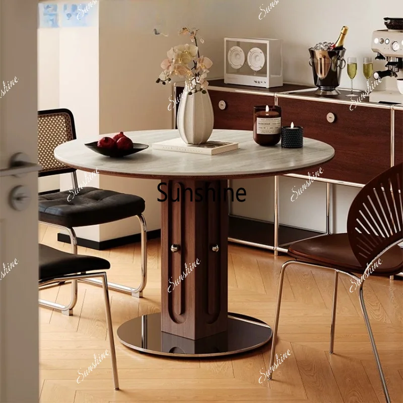 French retro dining table light luxury high sense round modern simple round dining table
