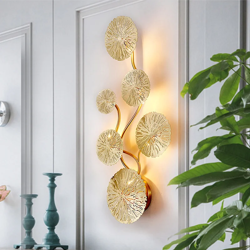 

Gold Lotus Leaf Wall Light G4 Modern LED Wall Lamp Luxury Copper Decor Lamp Fixture for Living Room, Bedroom Home Creative