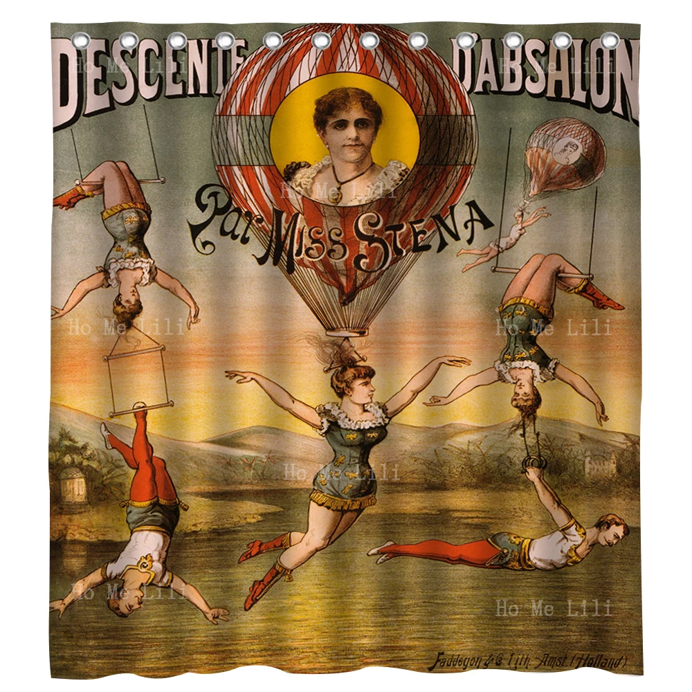 Miss Stena Descent D'Absalon 1890s Classic French Acrobat Circus Vintage Poster Fabric Shower Curtain Bathroom Decor