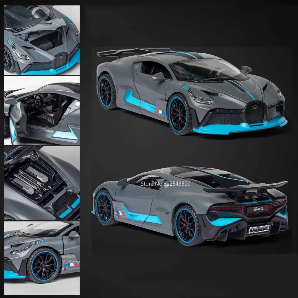 Modèle de voiture de sport Divo Bolide, échelle 1:32, jouet en métal moulé sous pression, musique légère, portes à tirer, modèles de véhicules ouverts, cadeaux d'anniversaire pour garçons
