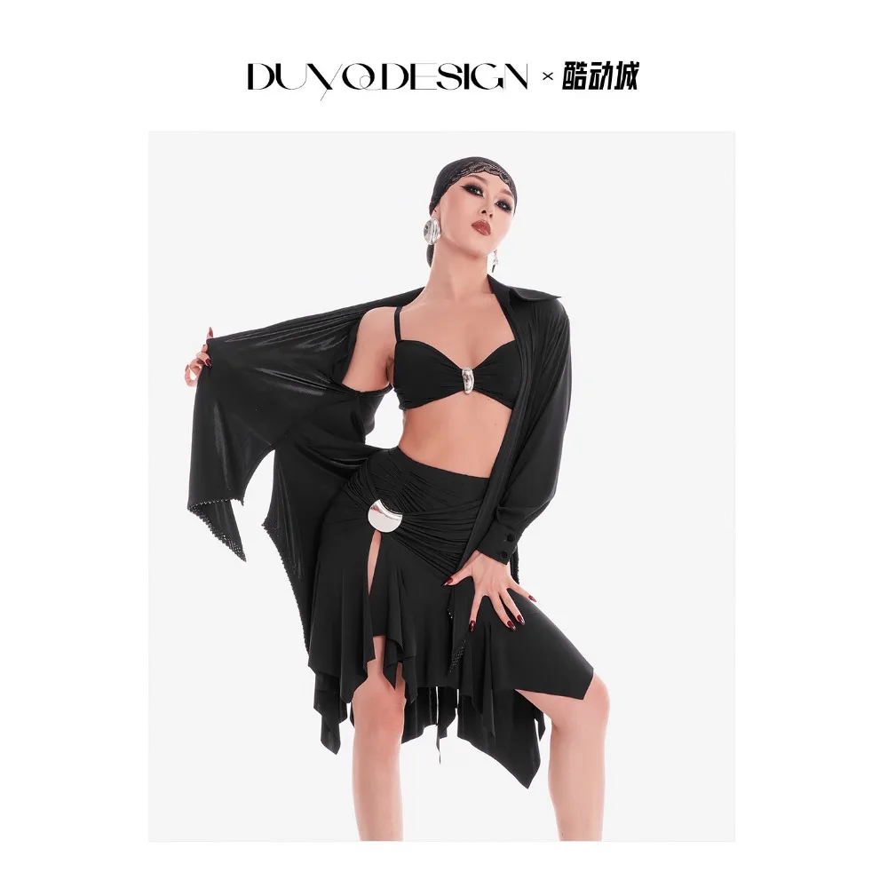 Customized DUYQ Latin 019 Back Hollow Diamond Shirt National Standard Top Skirt Women's Latin Dancewear Practice Dress