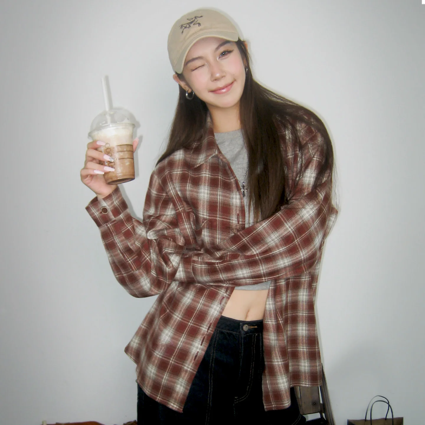 

Maden Casual Plaid Collared Neck Shirt Women's Autumn Oversized Vintage Long Sleeve Blouse Single Breasted Shirt