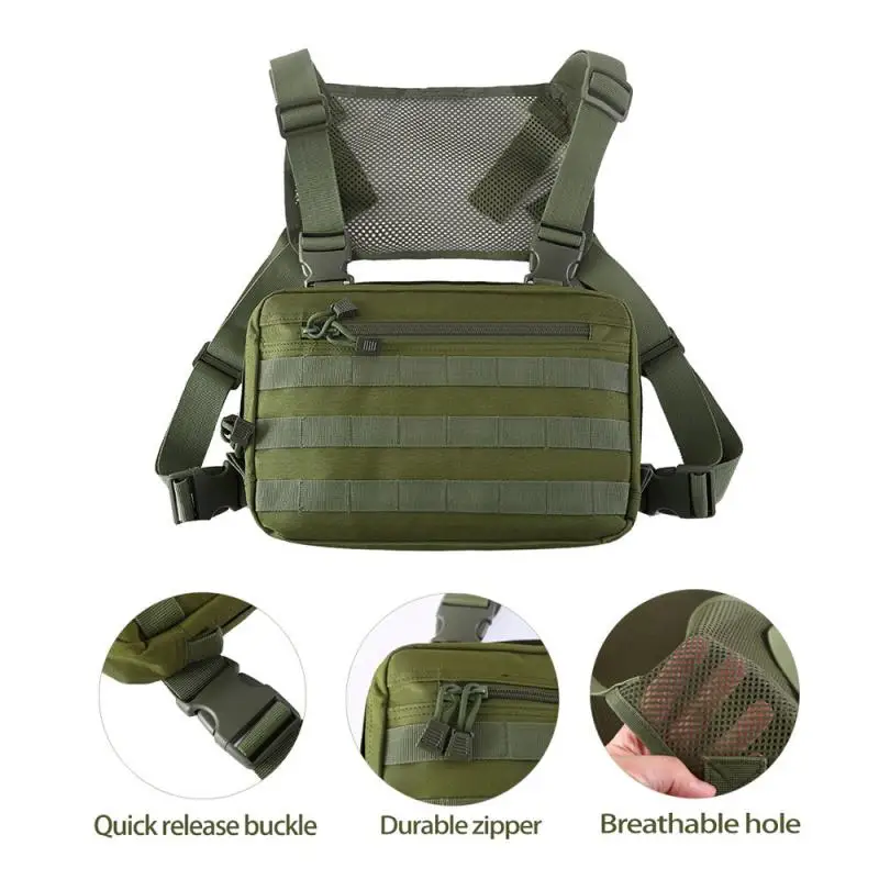 Borsa tattica per gilet sul petto Sport Arrampicata Escursionismo Sport Uomo Gilet Molle multiuso Edc Custodia frontale Rig Zaino da caccia sul petto