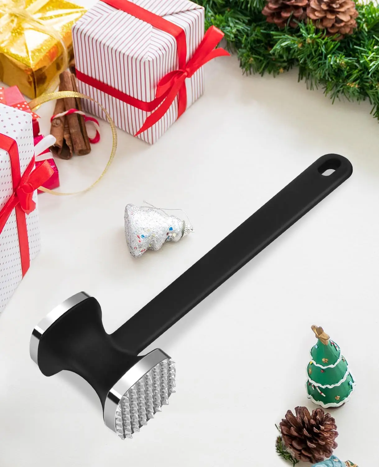 Martillo para carne de doble cara de 25 cm, ablandador de acero inoxidable para carne dura, mazo de cocina para carne de res