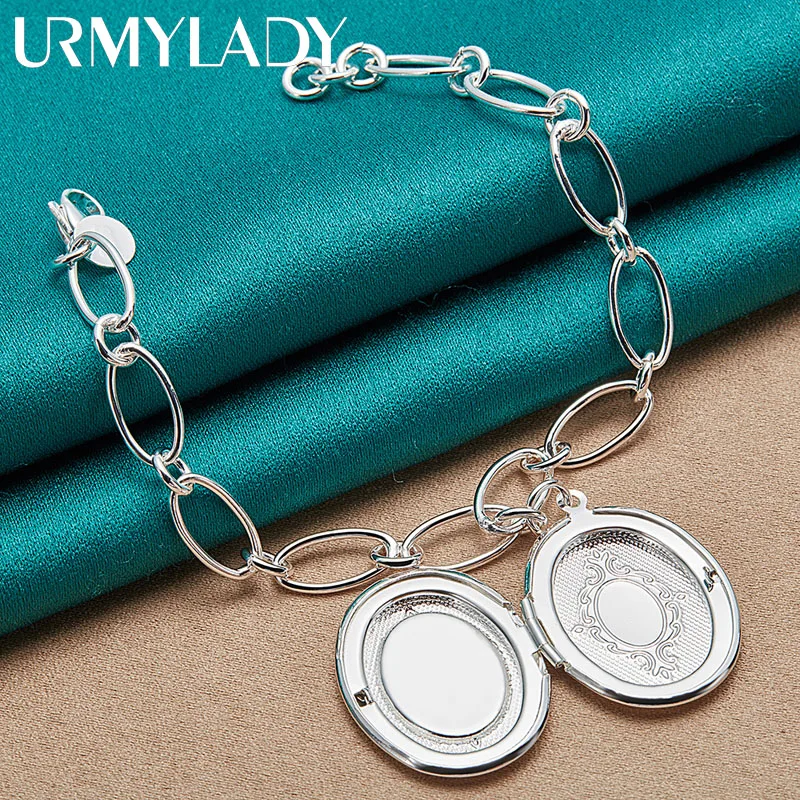 

URMYLADY 925 Sterling Silver Photo Frame Pendant Bracelet For Women Wedding Party Fashion Charm Jewelry