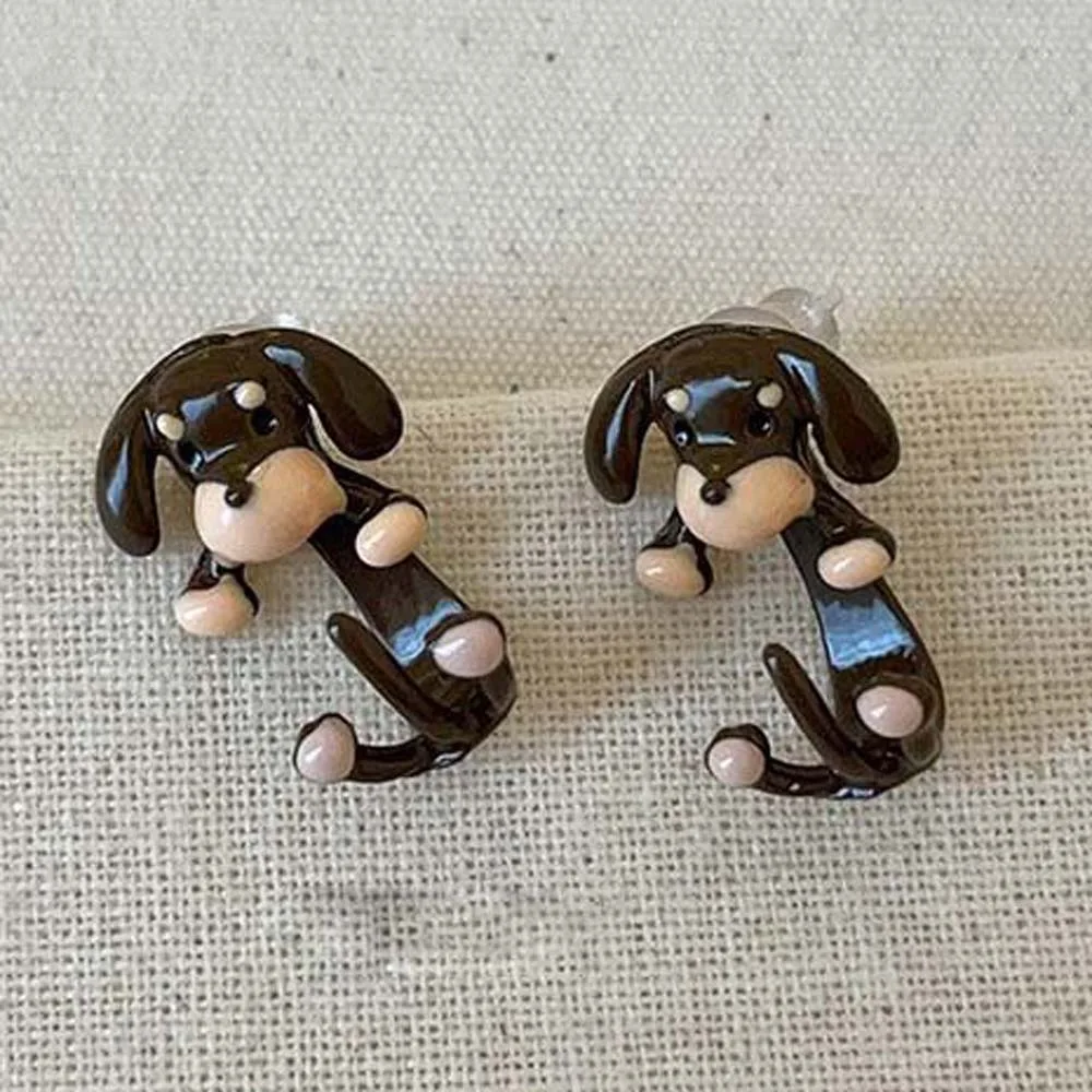 Personality Kawaii Dachshund Earrings Acetic Acid Bracelet Puppy Ring Headdress Korean Style Animal Dog Hair Clip Girls