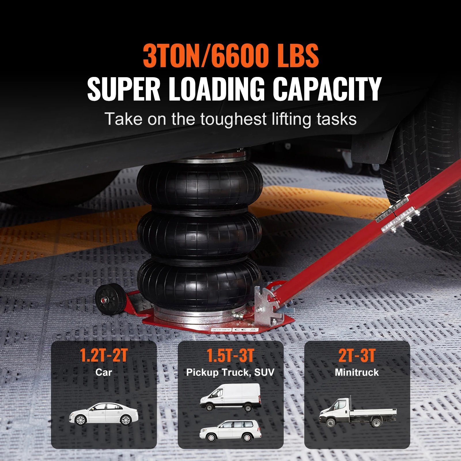 SucceBuy مقبس هوائي 3 طن/5 طن الثلاثي حقيبة الهواء جاك رفع سريع الثقيلة إصلاح السيارات الرافعات للطي قضيب الرافعات مع عجلتين #2